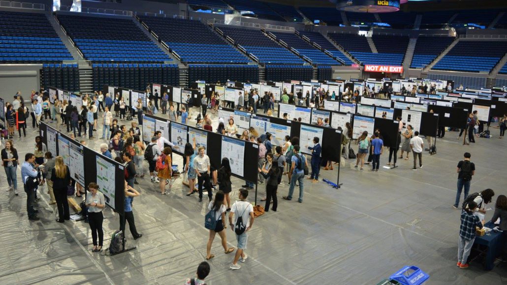 Pauley Pavilion fills with students on Research Poster Day