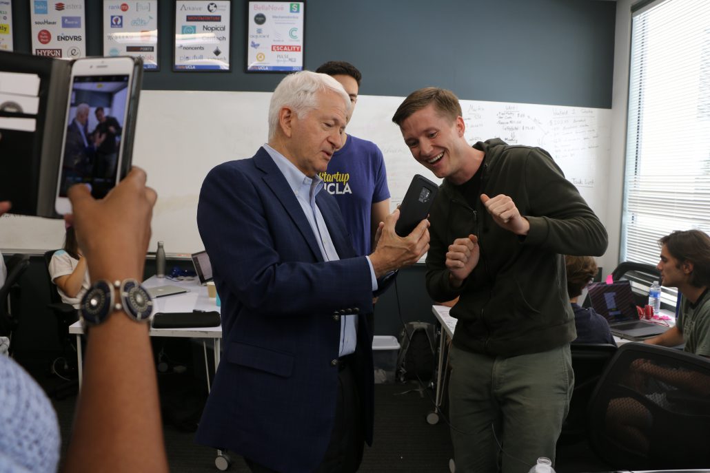 Chancellor Block is photographed with accelerator student Nick Pfister '17