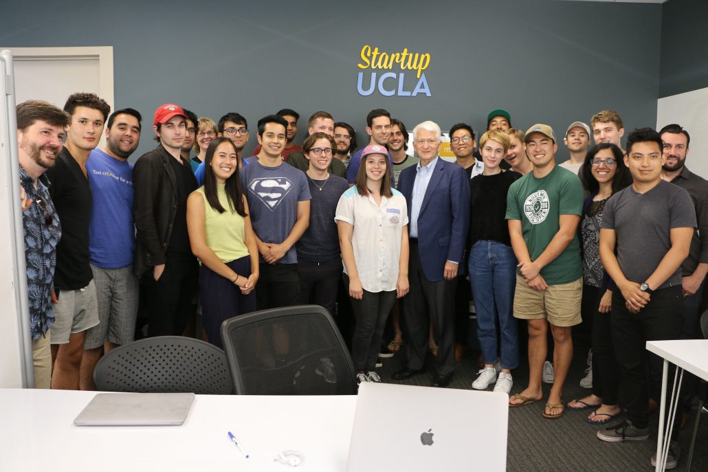 Chancellor Block pictured with students of the Startup UCLA Summer Accelerator 