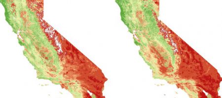 Diagram of Vegetation density in California in 2011 versus 2014.