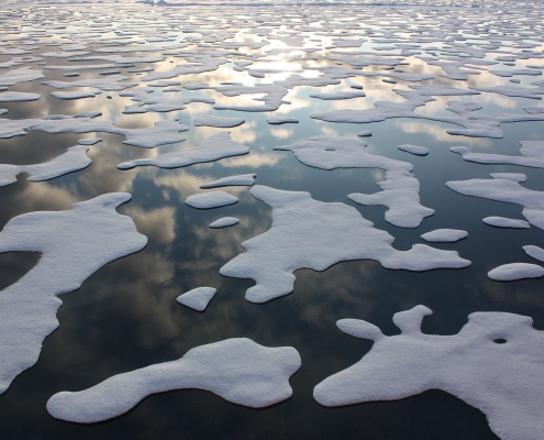 Picture of melting ice in body of water.