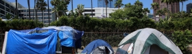 Photograph of homeless tent encampment.