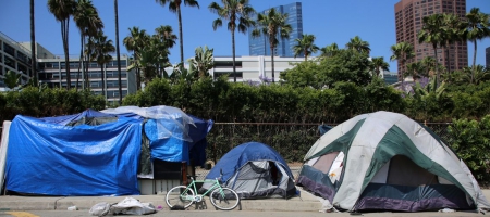 Photograph of homeless tent encampment.