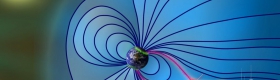An illustration that shows the Earth’s magnetosphere during a magnetic storm.