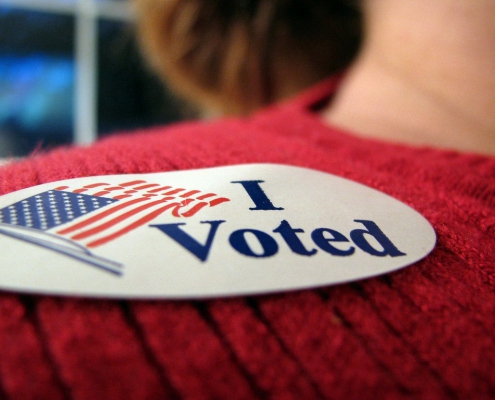 A photo of an I voted sticker.