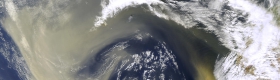 An image of dust over the Sahara Desert.