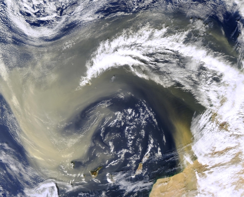 An image of dust over the Sahara Desert.