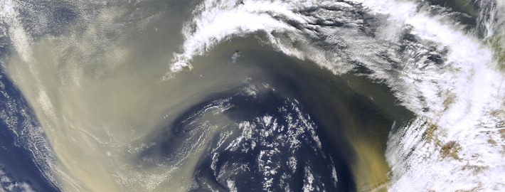 An image of dust over the Sahara Desert.