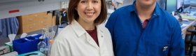 A photo of Stephanie Correa and Edward van Veen in Correa's UCLA laboratory