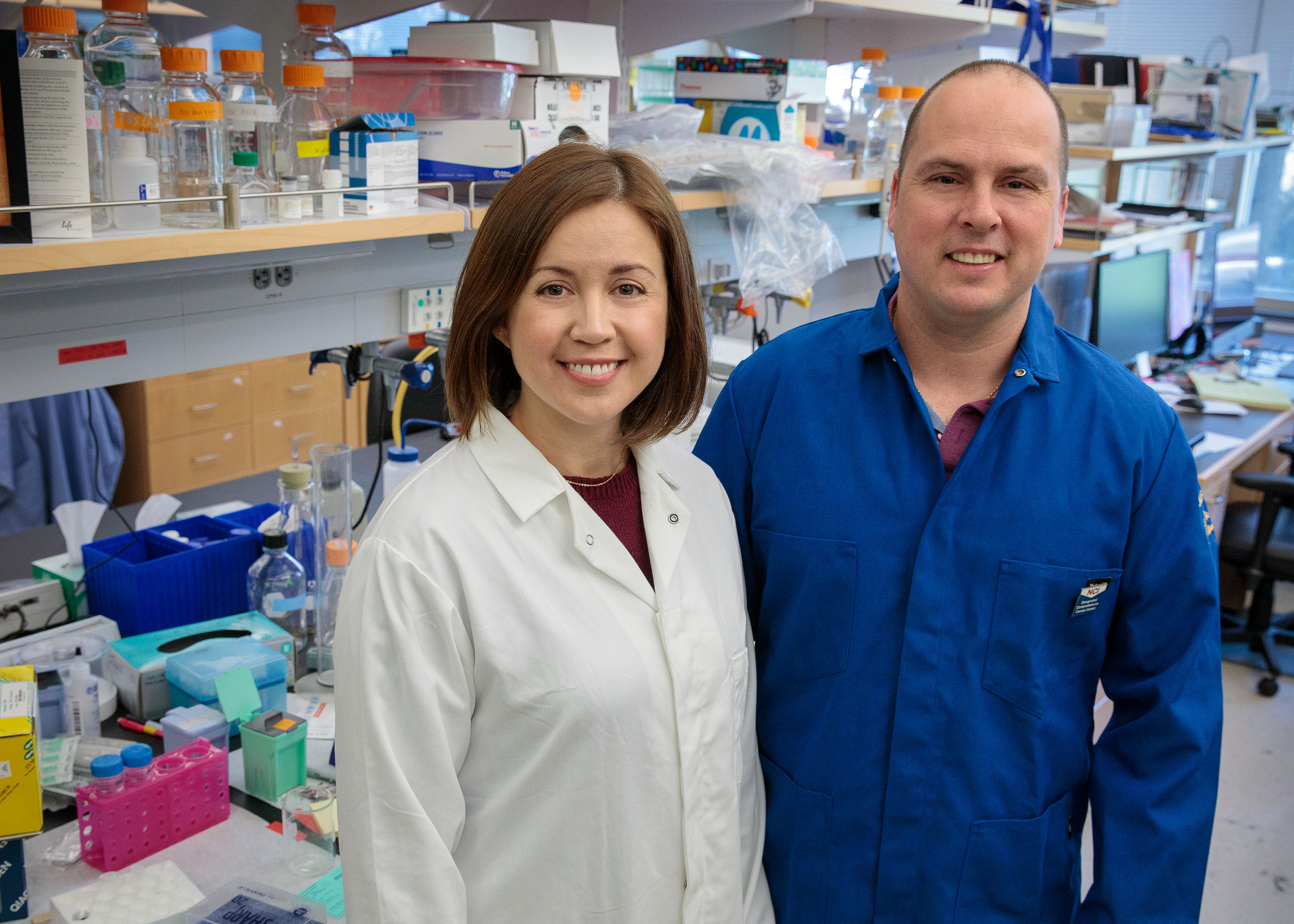 A photo of Stephanie Correa and Edward van Veen in Correa's UCLA laboratory