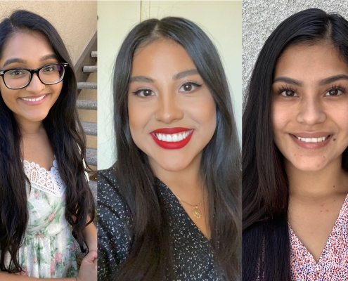 A photo of seniors who are part of the first cohort of labor studies graduates. From left: Riya Patel, Mayte Ipatzi and Michelle Cervantes.