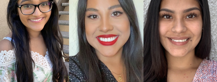 A photo of seniors who are part of the first cohort of labor studies graduates. From left: Riya Patel, Mayte Ipatzi and Michelle Cervantes.