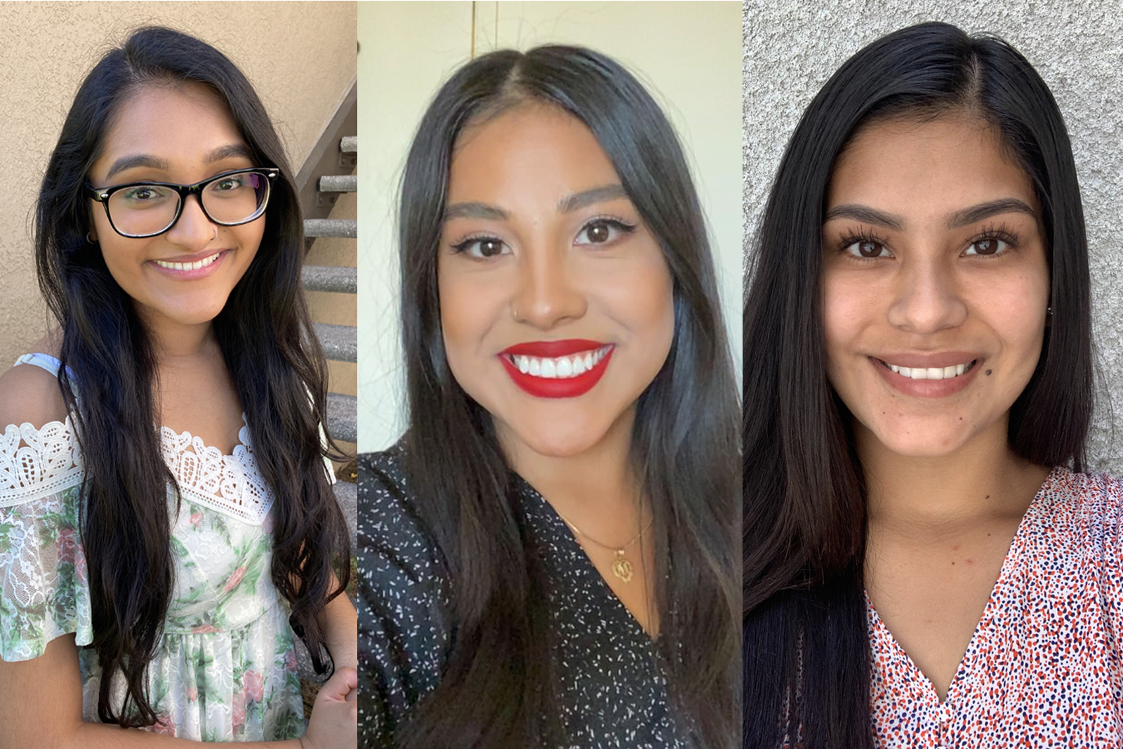 A photo of seniors who are part of the first cohort of labor studies graduates. From left: Riya Patel, Mayte Ipatzi and Michelle Cervantes.