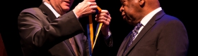 A photo of Chancellor Gene Block bestowing the UCLA Medal on U.S. Rep. and civil rights icon John Lewis.