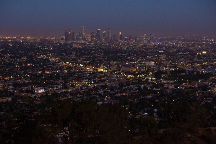 Los+Angeles+at+Night A photo of a panorama of Los Angeles at dusk.