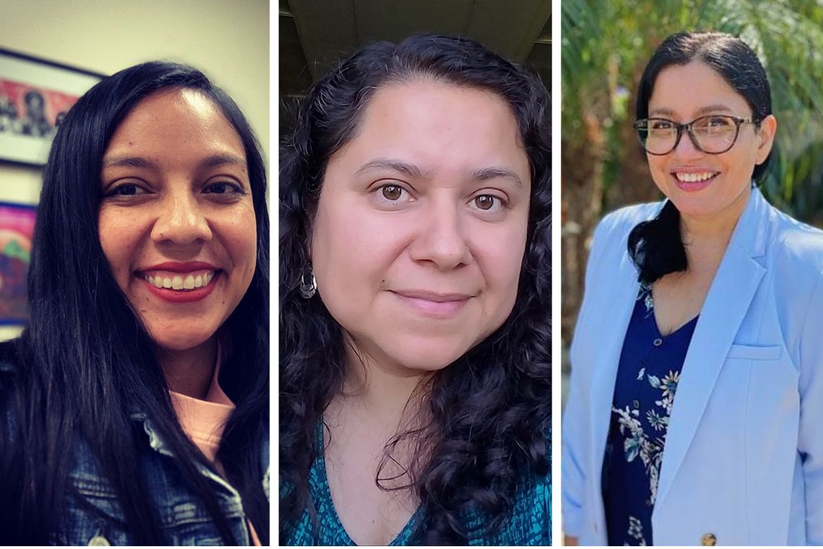 A photo of professors Floridalma Boj Lopez, Leisy Abrego and Karina Alma..