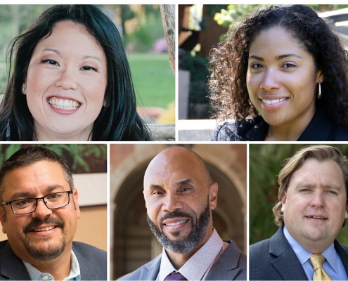 A montage of photos: Clockwise from top left: Natalie Masuoka, Lorrie Frasure, Chad Dunn, Darnell Hunt and Matt Barreto.