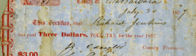 A photo of a California poll tax receipt from 1857