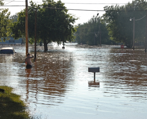 A photo of flood waters caused by Tropical Storm Erin in Kingfisher, Oklahoma, in August 2007.