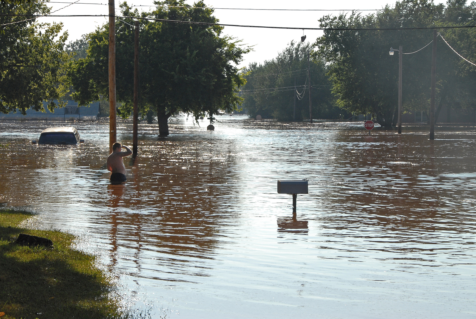 A photo of flood waters caused by Tropical Storm Erin in Kingfisher, Oklahoma, in August 2007. 