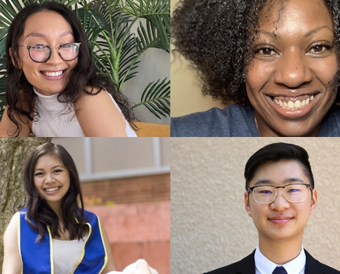 A photo collage of Kristy Hinds, Leann Pham, Genevieve Finn and Kai Huang