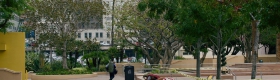 A photo of people sleeping at Pershing Square in downtown Los Angeles