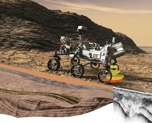 A rendering of the NASA Perseverance rover as it would appear on Mars.
