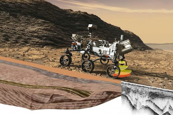 A rendering of the NASA Perseverance rover as it would appear on Mars.