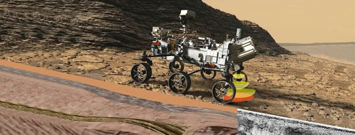 A rendering of the NASA Perseverance rover as it would appear on Mars.