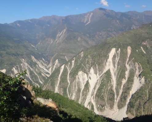 A photo of Himalaya Mountains in Nepal after landslides caused by the 2015 Gorkha earthquake.