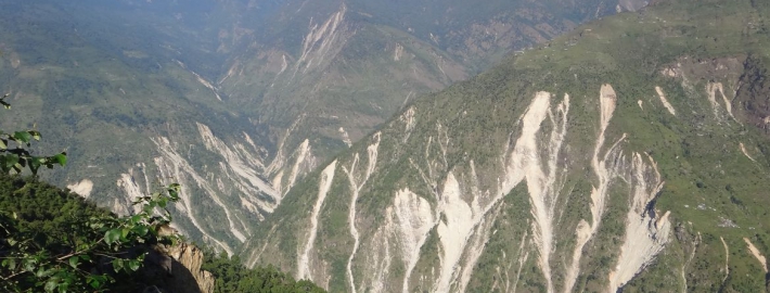 A photo of Himalaya Mountains in Nepal after landslides caused by the 2015 Gorkha earthquake.