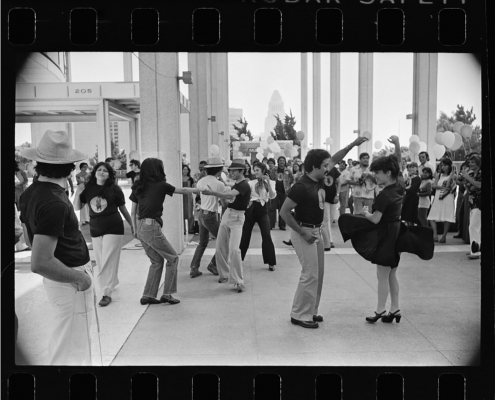 “Zoot Suit” cast dancing at the Mark Taper Forum. Los Angeles Times Photographic Archive. Department of Special Collections, Charles E. Young Research Library, UCLA.