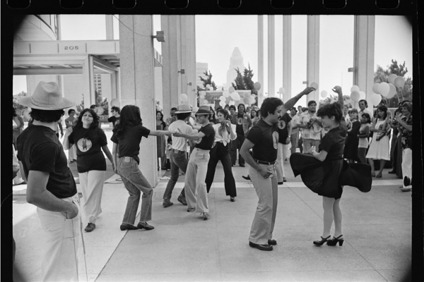 “Zoot Suit” cast dancing at the Mark Taper Forum. Los Angeles Times Photographic Archive. Department of Special Collections, Charles E. Young Research Library, UCLA.