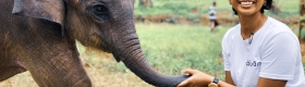 Image of Farwiza Farhan with baby elephant