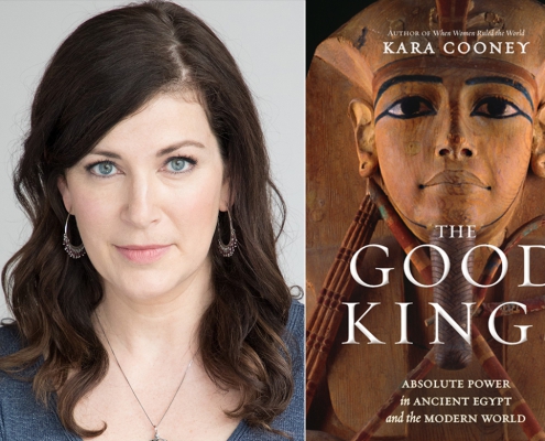 Image of UCLA's Kara Cooney alongside the cover of her book, ‘The Good Kings’