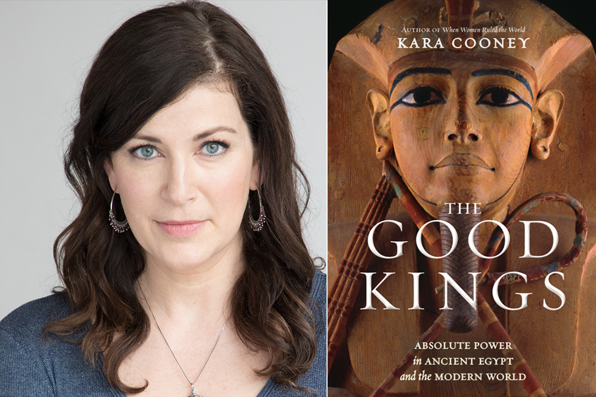 Image of UCLA's Kara Cooney alongside the cover of her book, ‘The Good Kings’