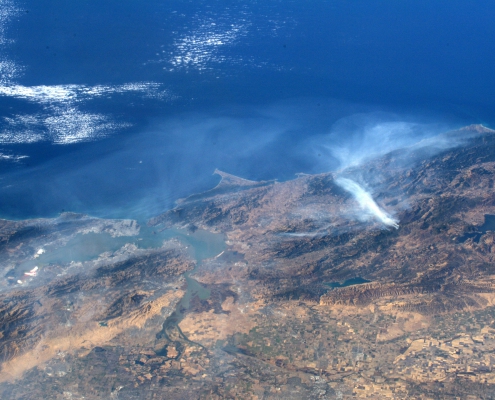 Image of smoke from a 2019 Northern California wildfire, seen by astronauts aboard the International Space Station.