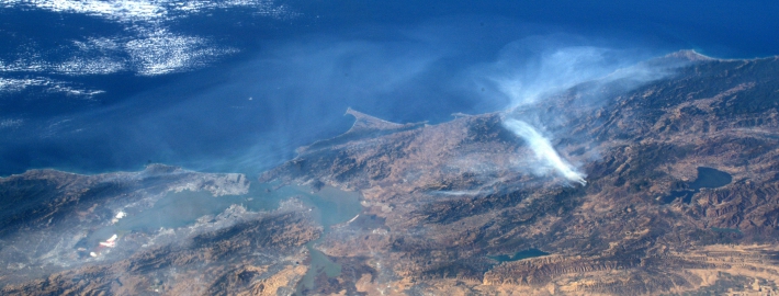 Image of smoke from a 2019 Northern California wildfire, seen by astronauts aboard the International Space Station.
