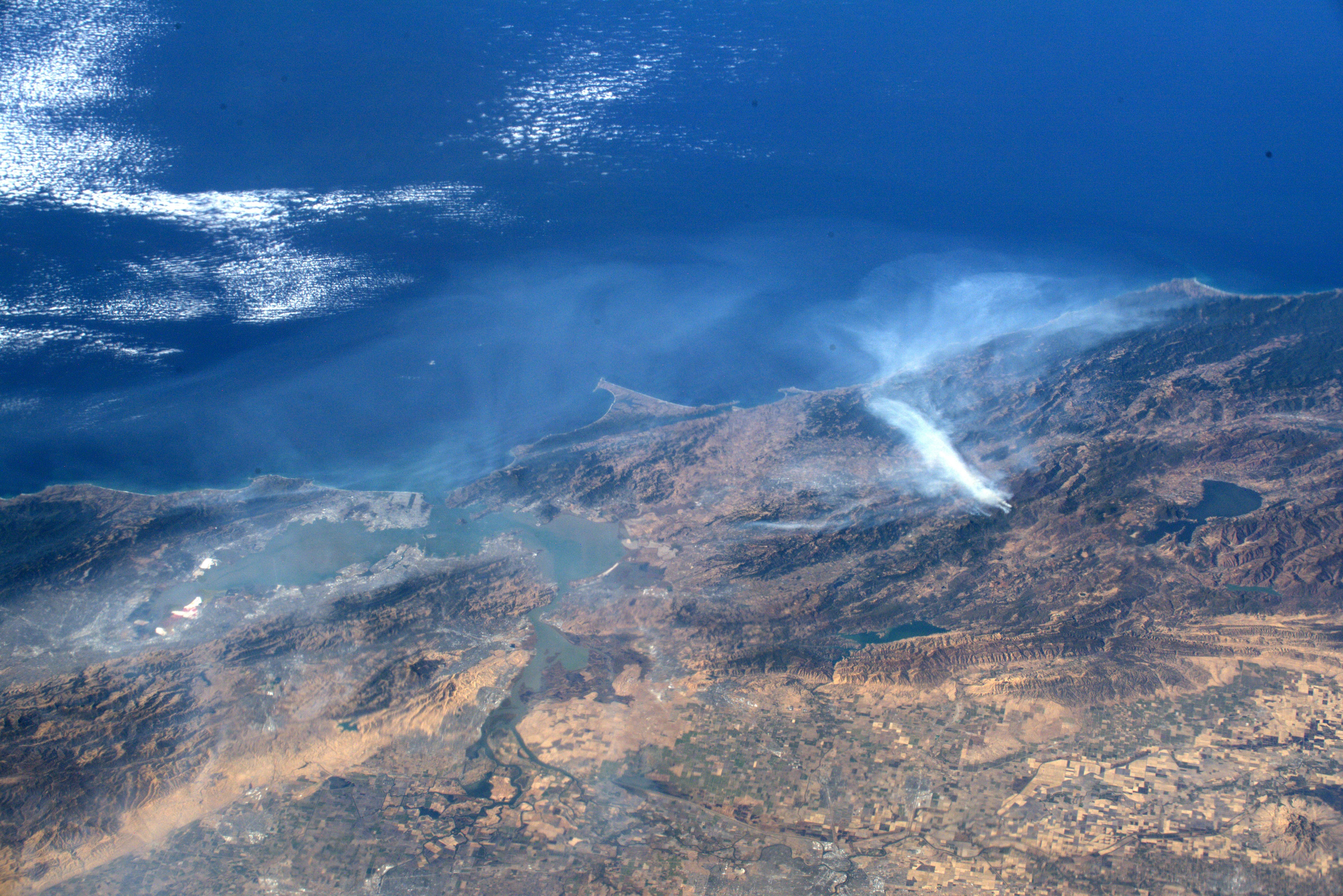 Image of smoke from a 2019 Northern California wildfire, seen by astronauts aboard the International Space Station.