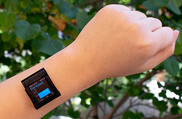 Image of smartwatch developed at UCLA that assesses cortisol levels found in sweat
