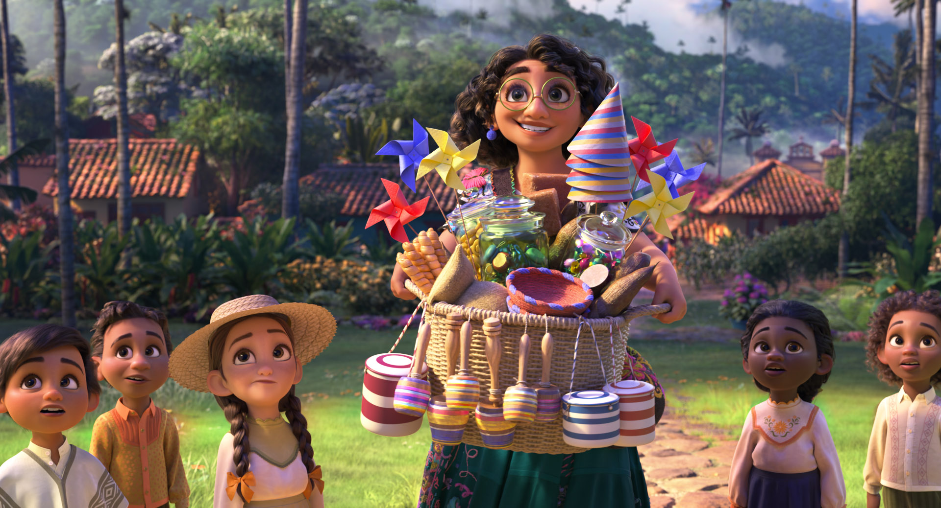 Image from “Encanto” of the character Mirabel standing in front of cloud forests