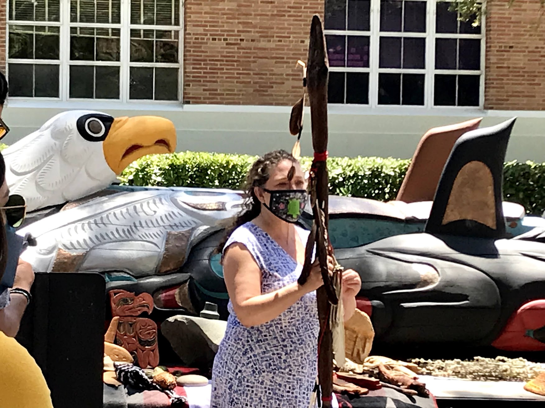 Image of Dr. Mishuana Goeman welcoming members of the Lummi Nation to campus