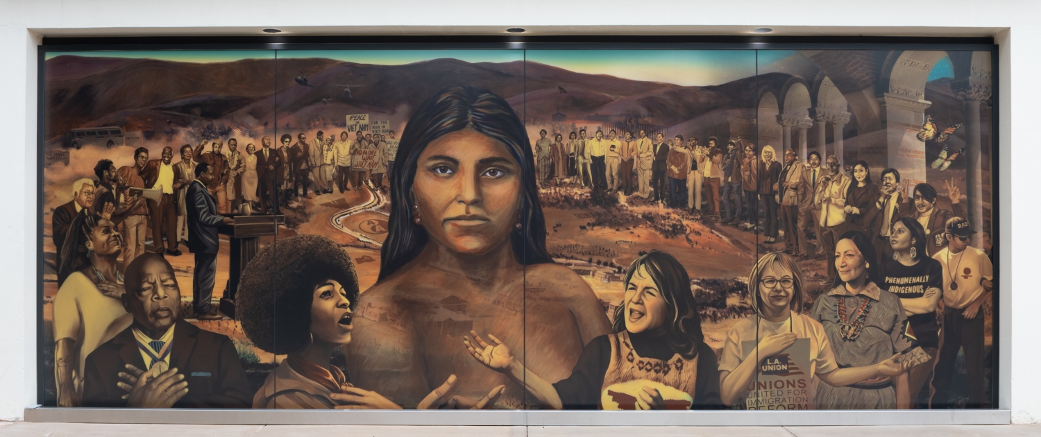 Image of The central panel of “La Memoria de la Tierra: UCLA.” 