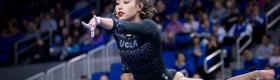 Image of Gymnast Katelyn Ohashi on the balance beam.