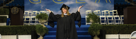 Image of Katelyn Ohashi in regalia at the UCLA College Commencement 2022