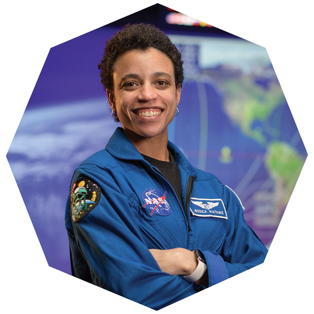 Portrait of Jessica Watkins, UCLA alumna and astronaut, in her NASA flight suit
