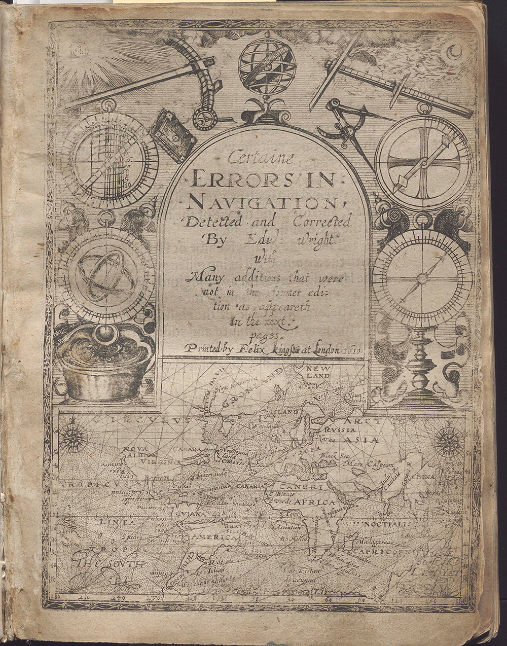 A scan from “Certaine errors in navigation, detected and corrected” by Edward Wright (1558?–1615), an addition to the Paul Chrzanowski Collection at UCLA’s William Andrews Clark Memorial Library.