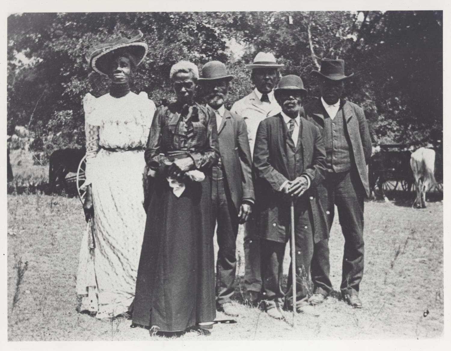 Image of six people at a Juneteenth Emancipation Day celebration in 1900..