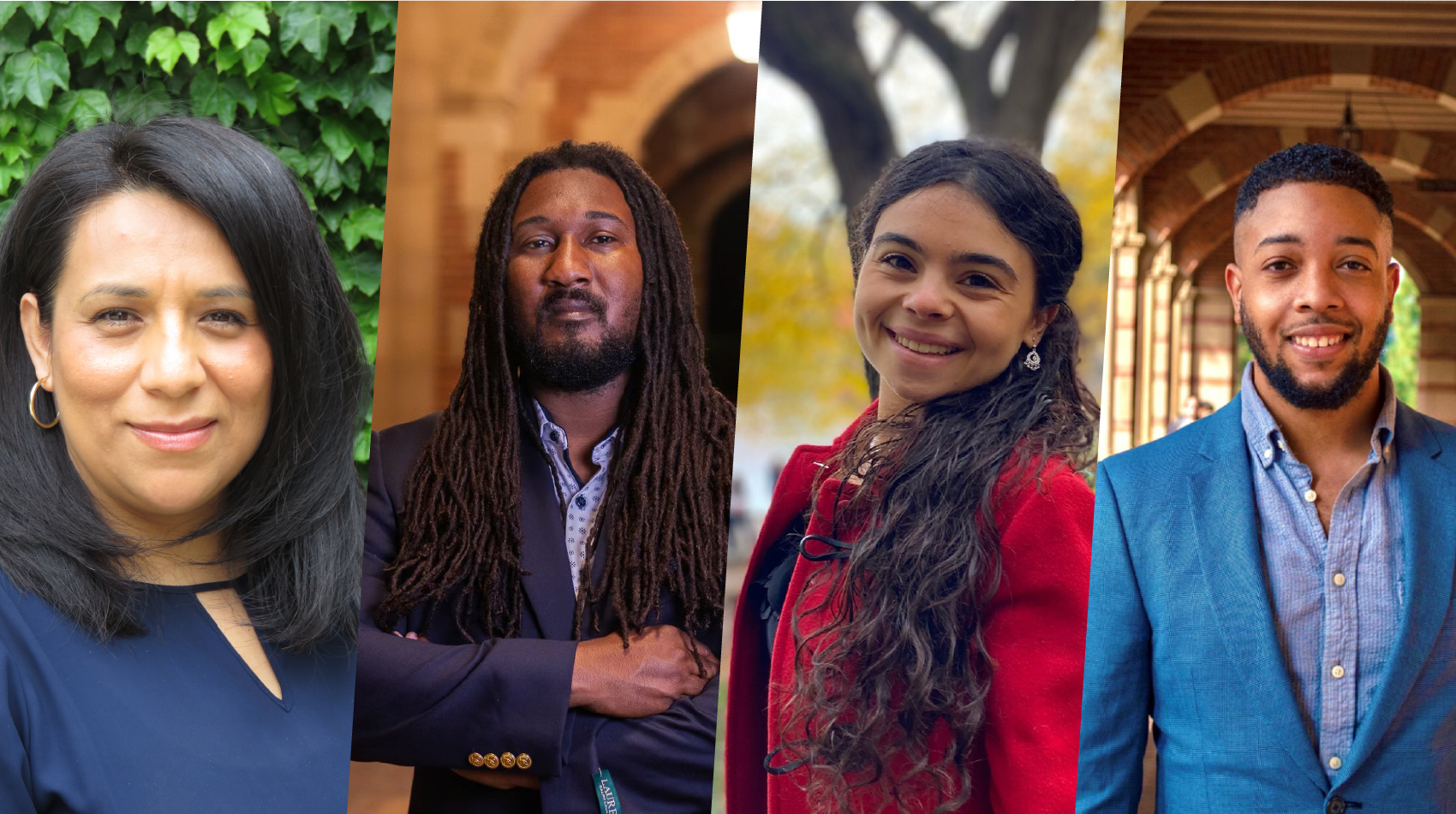 Images of, from left to right, UCLA College transfer students Carina Salazar, Chris Adams, Daniella Efrat and Darnel Grant.