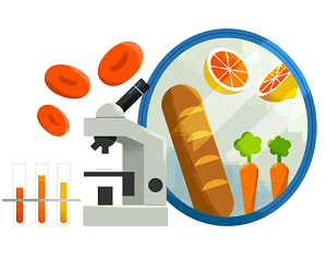 Image of a microscope in front of a mirror showing a loaf of bread, reflecting a major in science and minor in food studies.